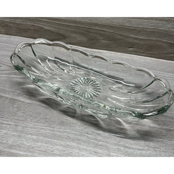 Vintage Anchor Hocking Star Of David Banana Split Boat Dish Clear Glass 8" Long - Picture 7 of 8
